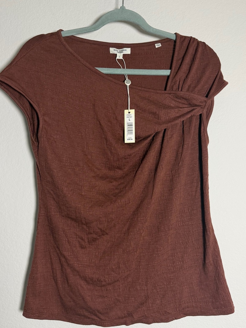 Brown Draped Cap-Sleeve Women's Top